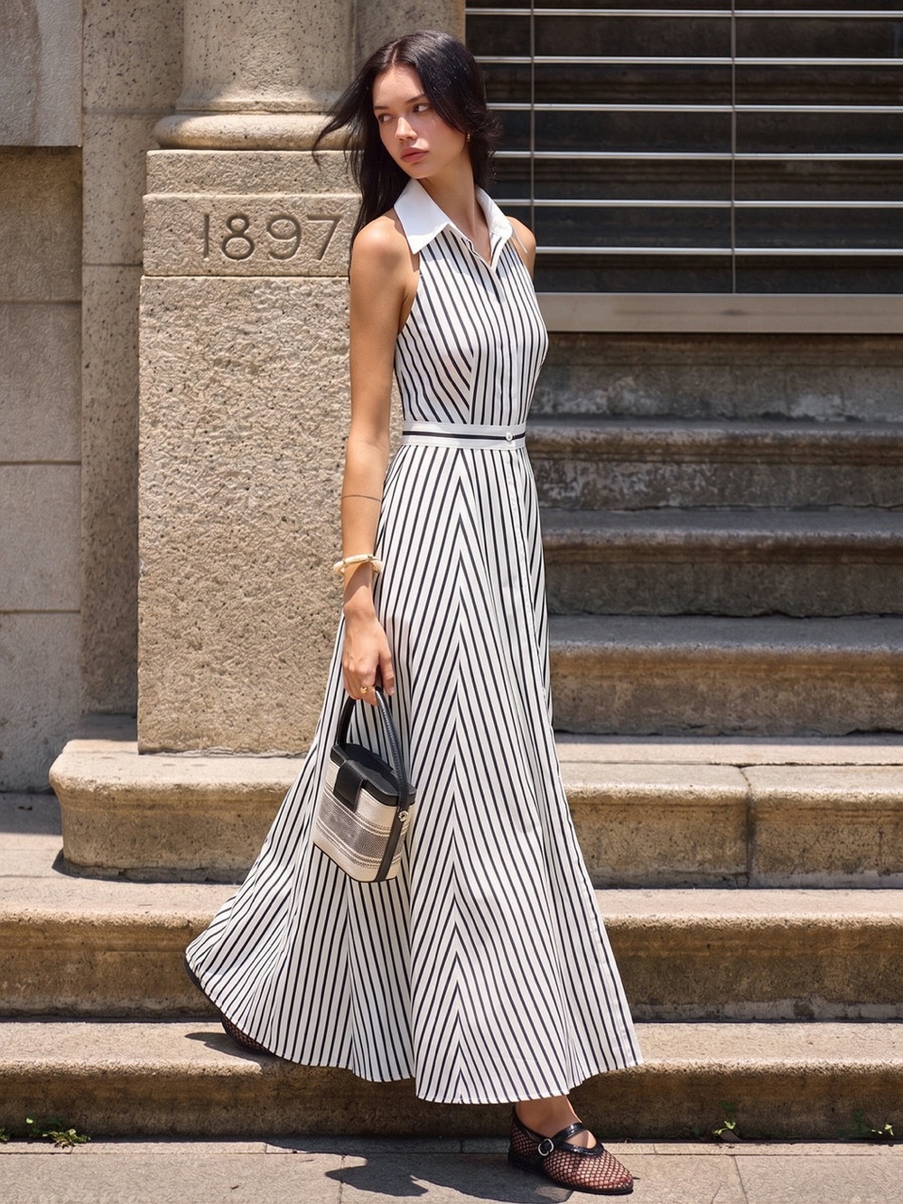 NWT Commense Striped Sleeveless Maxi Dress, Size Medium